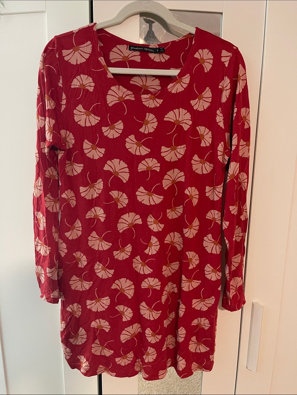 Gudrun Sjoden Red Tunic with Cream Floral Motif